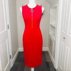 Red Front Zip Calvin Klein Dress NWT
